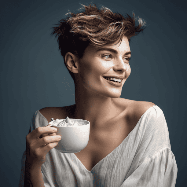 Femme mange yaourt islandais skyr